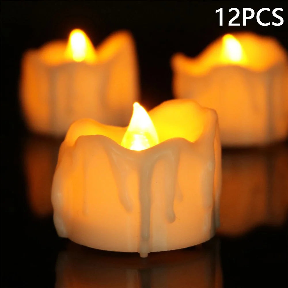 12Pcs LED Flameless Candles Tealights Battery Operated Flickering Lamp for Birthday / Christmas / Wedding Party Decoration - Yellow Light - 1