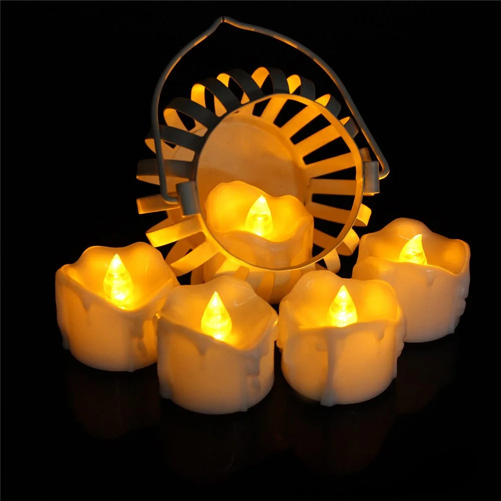 12Pcs LED Flameless Candles Tealights Battery Operated Flickering Lamp for Birthday / Christmas / Wedding Party Decoration - Yellow Light - 2