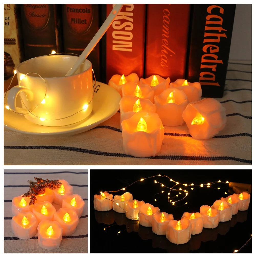12Pcs LED Flameless Candles Tealights Battery Operated Flickering Lamp for Birthday / Christmas / Wedding Party Decoration - Yellow Light - 7
