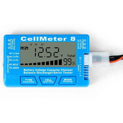 Cellmeter 8-in-1 Digital Battery Capacity Checker Controller Tester Voltage Tester for Li-Po Li-ion NiMH Nicd Cell Meter - Blue - 1