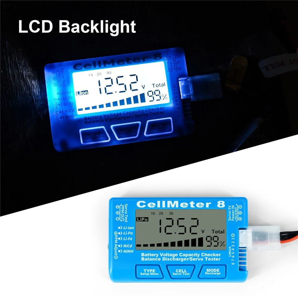 Cellmeter 8-in-1 Digital Battery Capacity Checker Controller Tester Voltage Tester for Li-Po Li-ion NiMH Nicd Cell Meter - Blue - 3