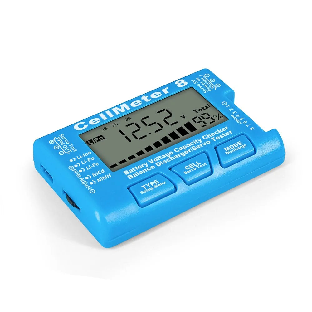 Cellmeter 8-in-1 Digital Battery Capacity Checker Controller Tester Voltage Tester for Li-Po Li-ion NiMH Nicd Cell Meter - Blue - 7