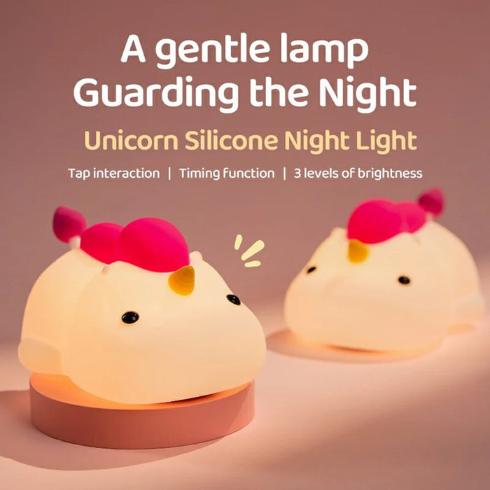 Cartoon Unicorn Shape Silicone Night Light Tap Control Decorative Desk Lamp Stress Relief Toy - 2