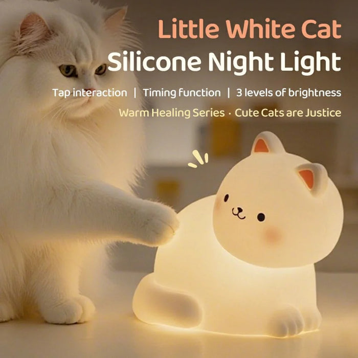 A068 Cute Cat Silicone Night Light Tap Control RGB Light Bedside Lamp Desk Decor - 2
