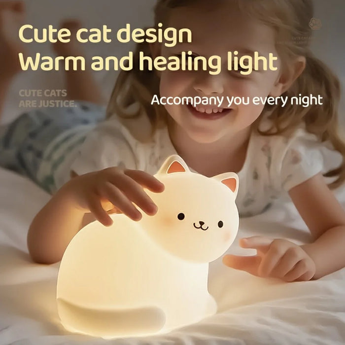 A068 Cute Cat Silicone Night Light Tap Control RGB Light Bedside Lamp Desk Decor - 3