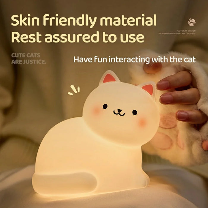 A068 Cute Cat Silicone Night Light Tap Control RGB Light Bedside Lamp Desk Decor - 6