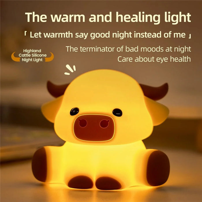 Cow Shape Silicone Night Light Tap Control Stress Relief Bedside Companion Lamp Desktop Decor Decompression Toy - 3