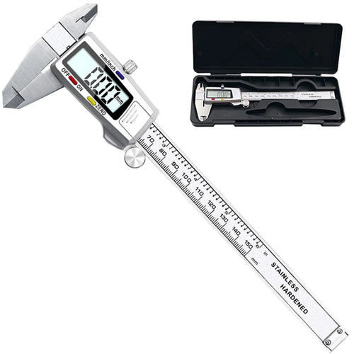 0-150mm Digital Vernier Stainless Steel LCD Display Caliper with Tri-color Button for Length Width Depth Diameter - 1