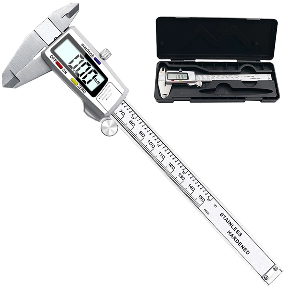 0-150mm Digital Vernier Stainless Steel LCD Display Caliper with Tri-color Button for Length Width Depth Diameter - 1