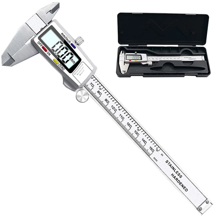 0-150mm Digital Vernier Stainless Steel LCD Display Caliper with Tri-color Button for Length Width Depth Diameter - 1