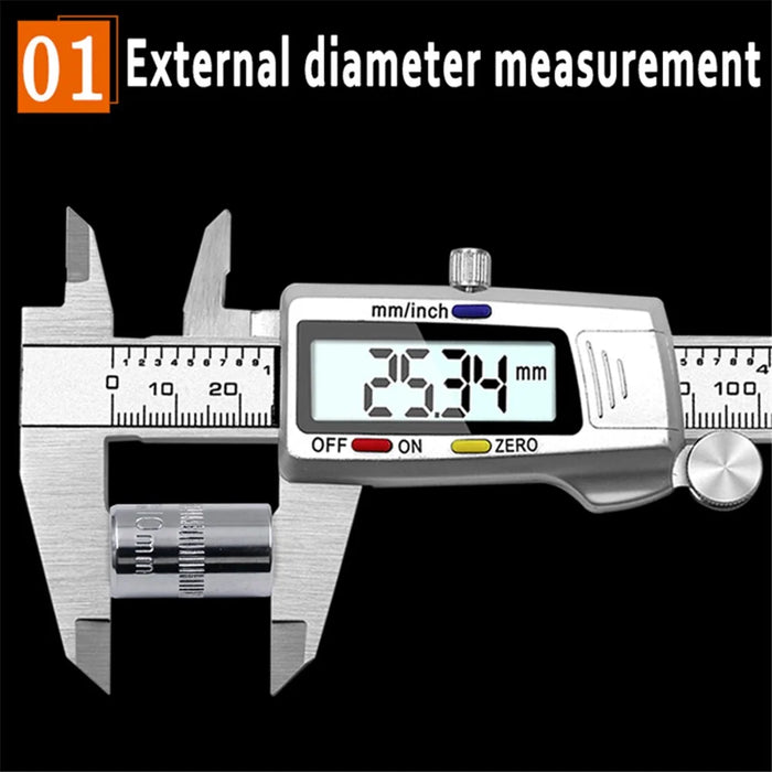 0-150mm Digital Vernier Stainless Steel LCD Display Caliper with Tri-color Button for Length Width Depth Diameter - 6