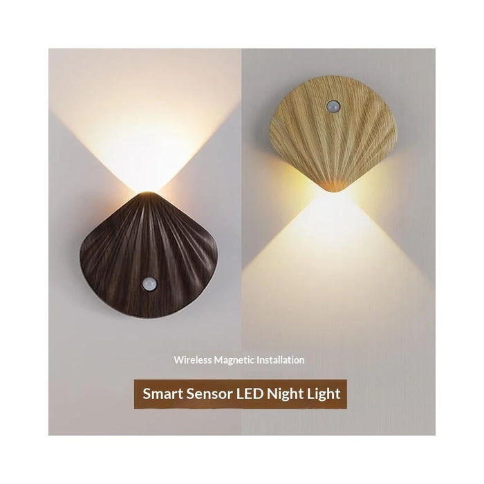 Smart LED Motion Sensor Night Light Rechargeable Magnetic Wireless Cabinet Closet Door Lamp - Warm Light  /  Natural Wood Grain - 4