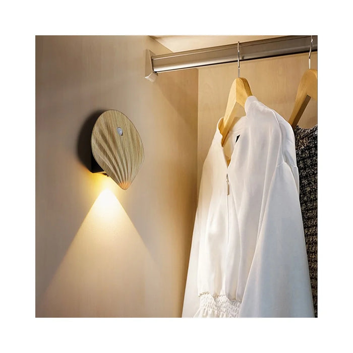 Smart LED Motion Sensor Night Light Rechargeable Magnetic Wireless Cabinet Closet Door Lamp - Warm Light  /  Natural Wood Grain - 5