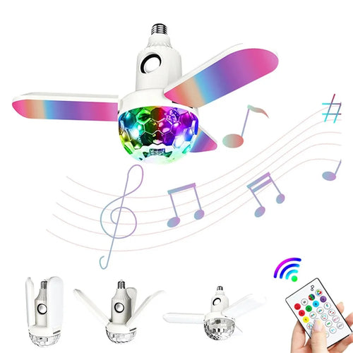 Bluetooth-Compatible Disco Ball Music Light 3-Leaf Foldable LED Lamp with Speaker Smart Remote Control Atmosphere Light - 1