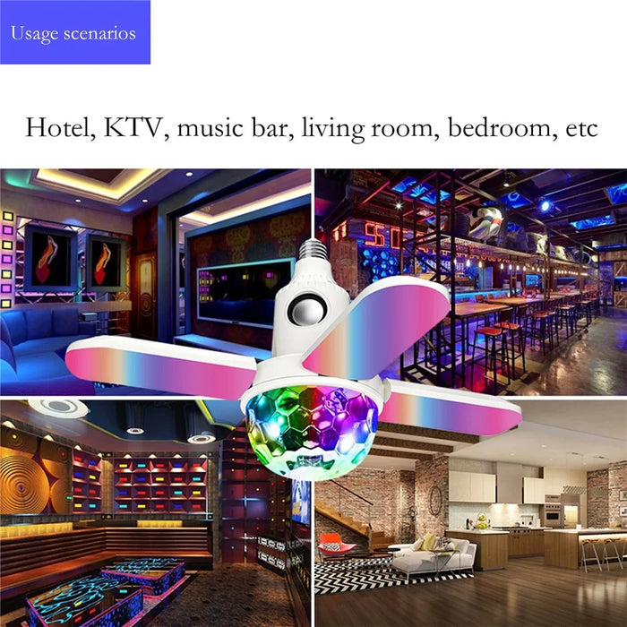 Bluetooth-Compatible Disco Ball Music Light 3-Leaf Foldable LED Lamp with Speaker Smart Remote Control Atmosphere Light - 5