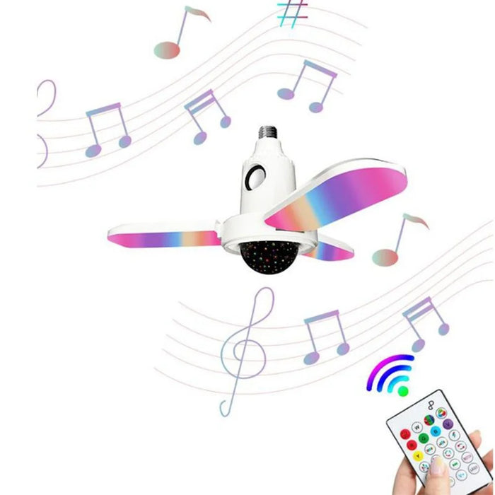 Small Star Projector Lamp E27 Three-Leaf Folding RGB Color Changing Ceiling Light Bluetooth-compatible Speaker with Remote Control - 2