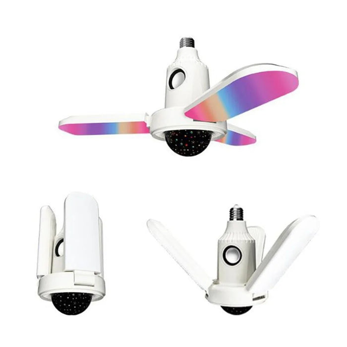 Small Star Projector Lamp E27 Three-Leaf Folding RGB Color Changing Ceiling Light Bluetooth-compatible Speaker with Remote Control - 3