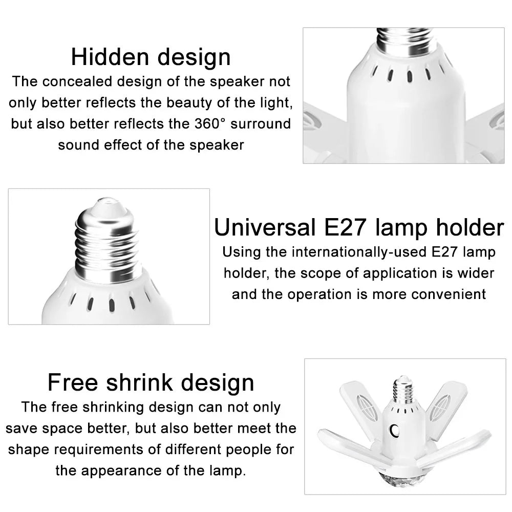 Large Magic Ball Projector Light RGB Color Changing E27 Four-Leaf Folding Ceiling Lamp Bluetooth-compatible Speaker - 4