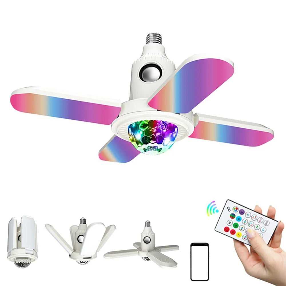 Small Magic Ball Projector Light RGB Color Changing E27 Four-Leaf Folding Ceiling Lamp Bluetooth-compatible Speaker - 1