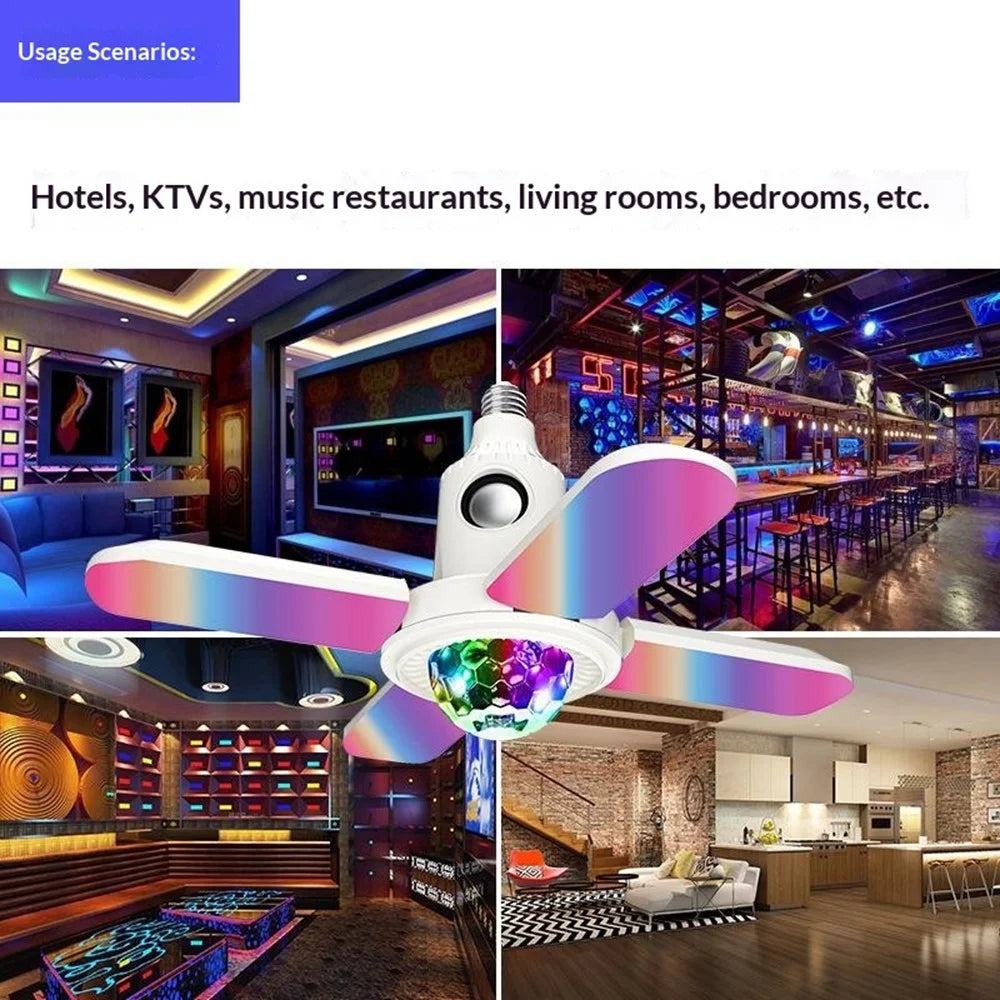 Small Magic Ball Projector Light RGB Color Changing E27 Four-Leaf Folding Ceiling Lamp Bluetooth-compatible Speaker - 2