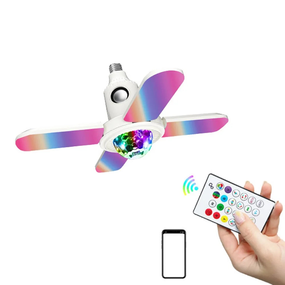 Small Magic Ball Projector Light RGB Color Changing E27 Four-Leaf Folding Ceiling Lamp Bluetooth-compatible Speaker - 3
