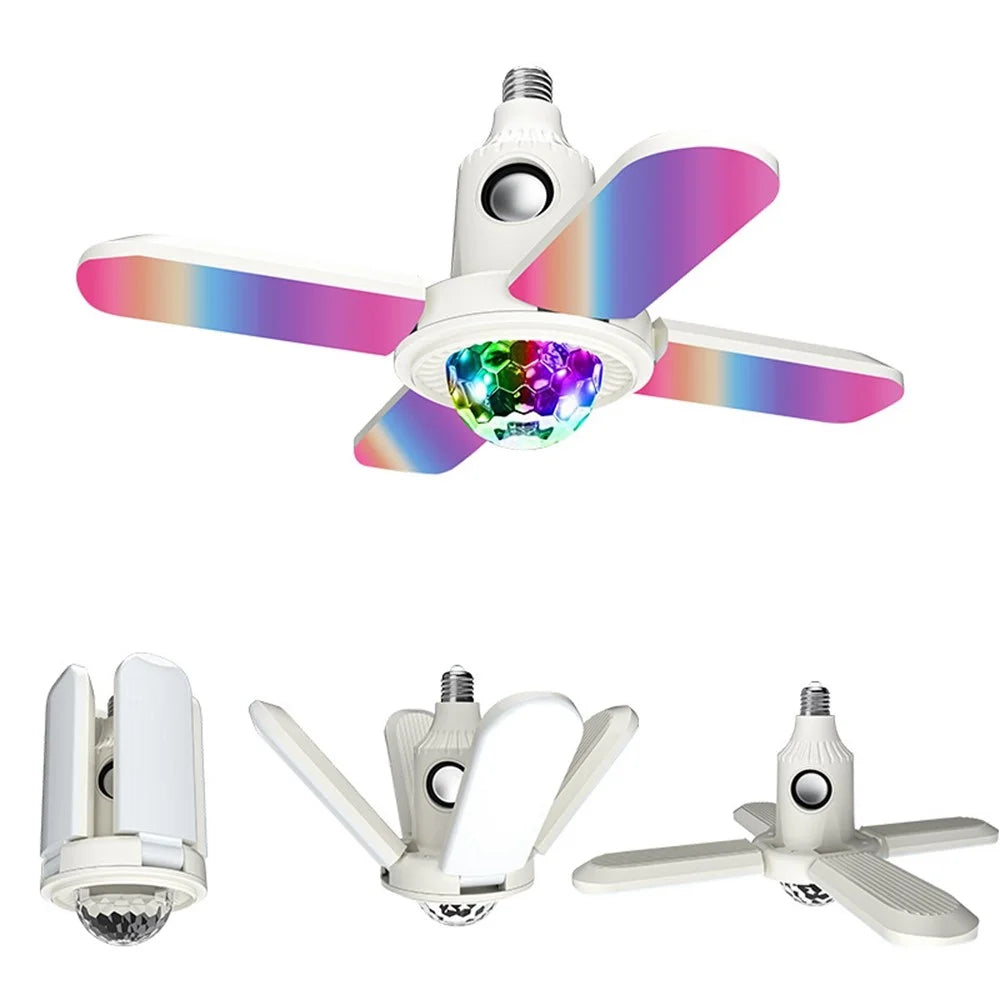 Small Magic Ball Projector Light RGB Color Changing E27 Four-Leaf Folding Ceiling Lamp Bluetooth-compatible Speaker - 4