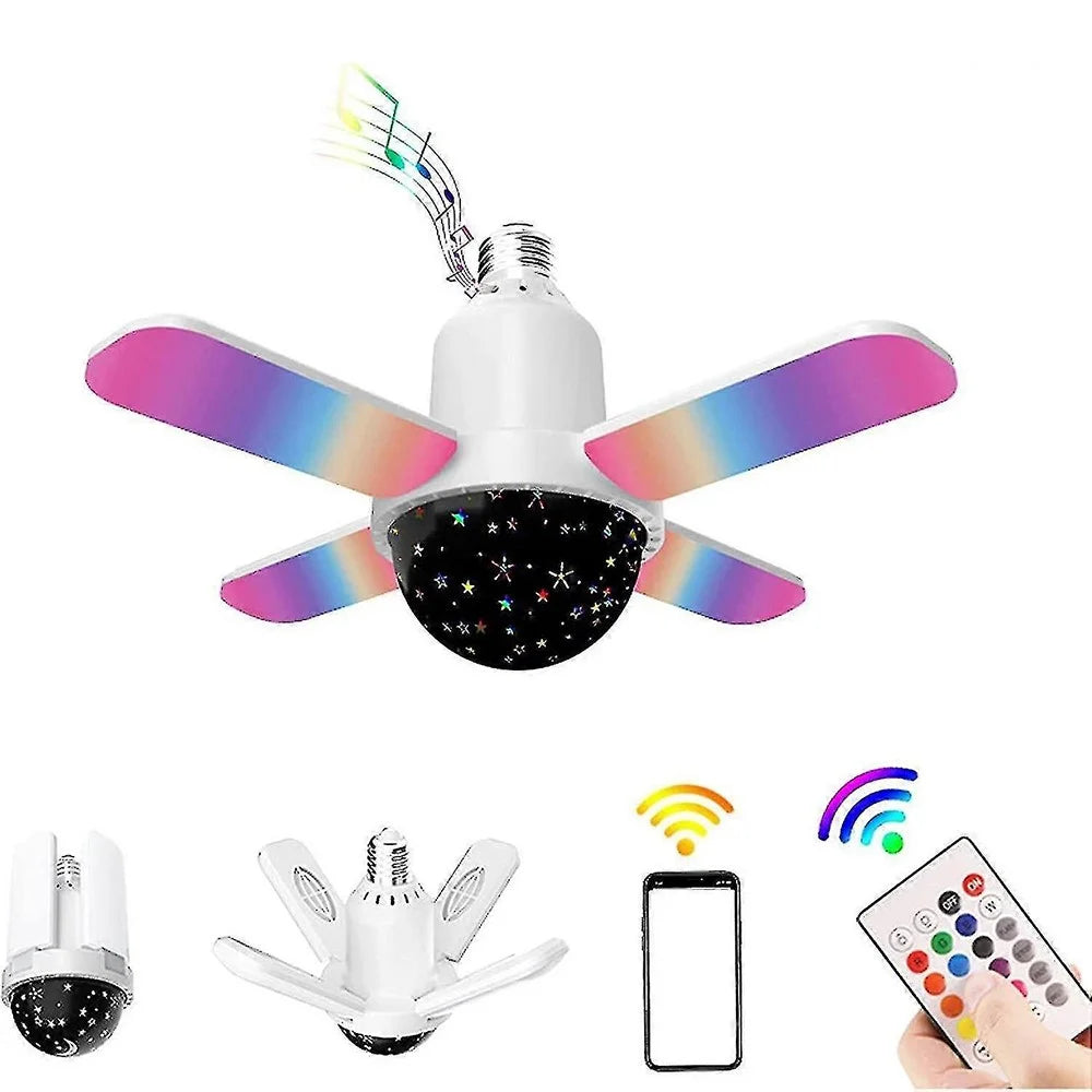 Large Star Projector Lamp E27 Four-Leaf Folding RGB Color Changing Ceiling Light Bluetooth-compatible Speaker with Remote Control - 1