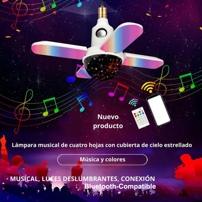 Large Star Projector Lamp E27 Four-Leaf Folding RGB Color Changing Ceiling Light Bluetooth-compatible Speaker with Remote Control - 3