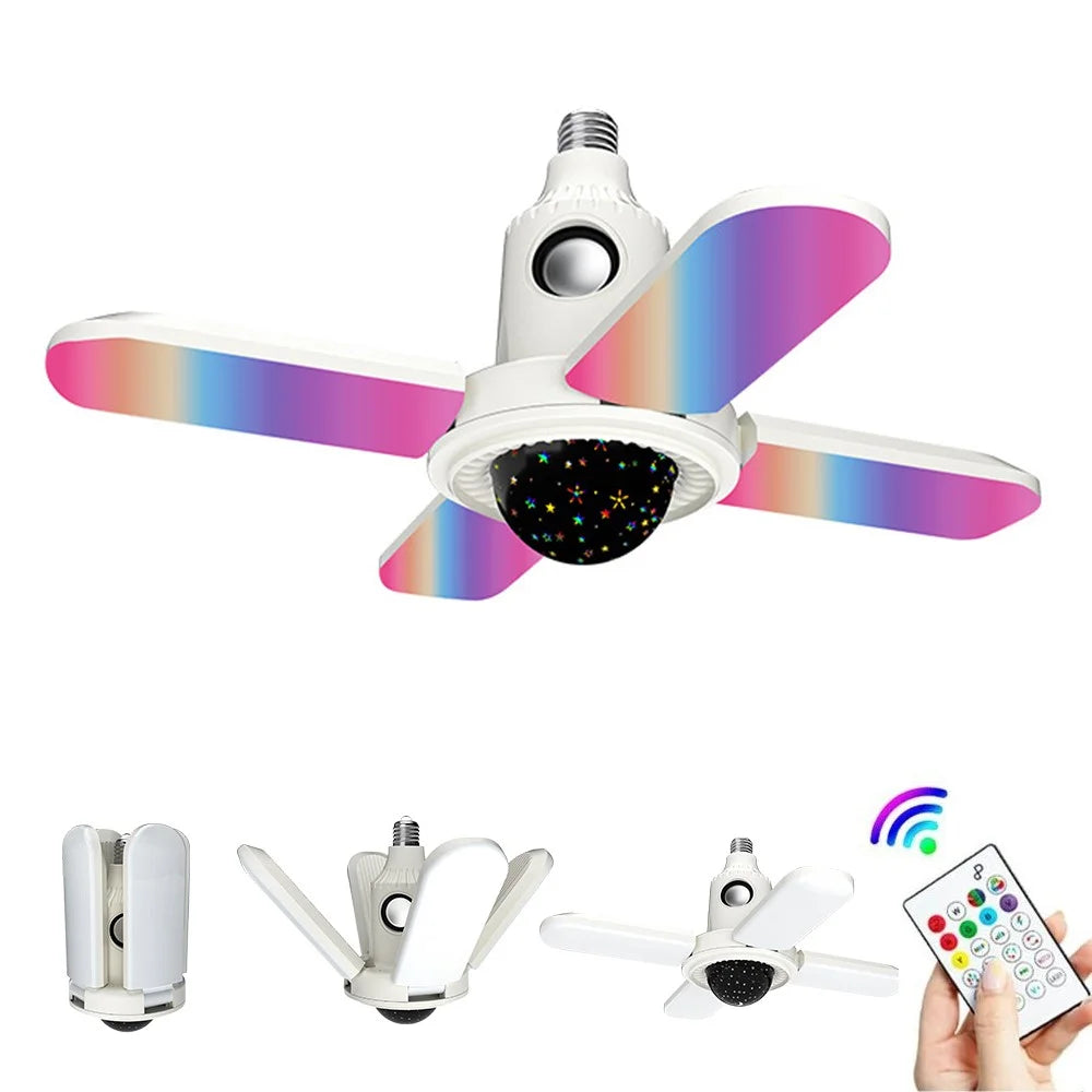 Small Star Projector Lamp E27 Four-Leaf Folding RGB Color Changing Ceiling Light Bluetooth-compatible Speaker with Remote Control - 1