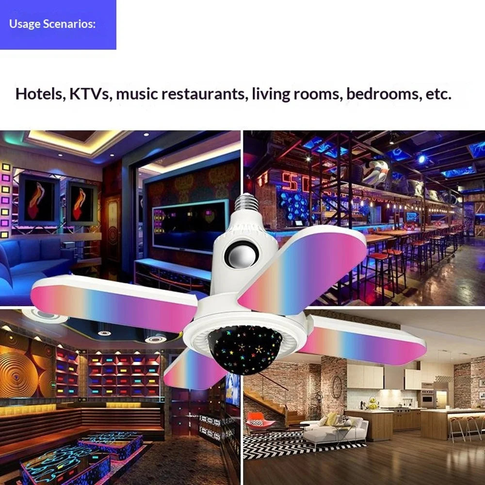 Small Star Projector Lamp E27 Four-Leaf Folding RGB Color Changing Ceiling Light Bluetooth-compatible Speaker with Remote Control - 2