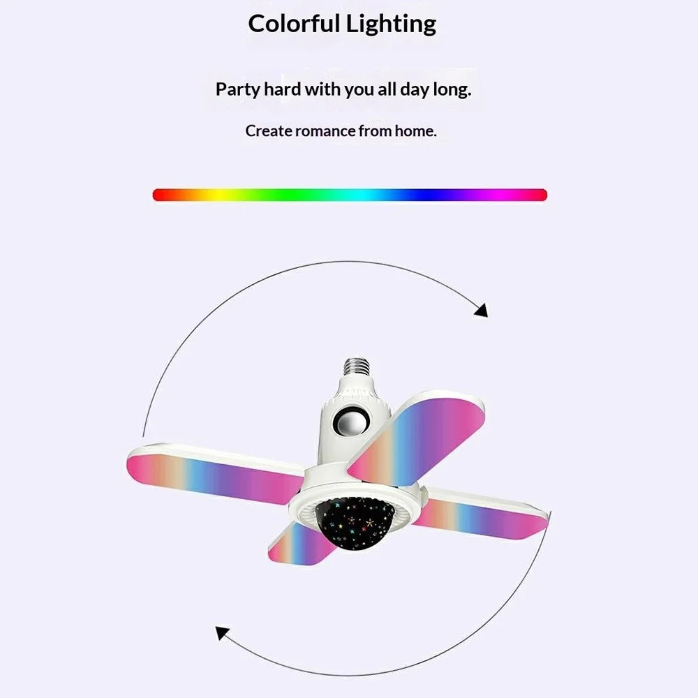 Small Star Projector Lamp E27 Four-Leaf Folding RGB Color Changing Ceiling Light Bluetooth-compatible Speaker with Remote Control - 3