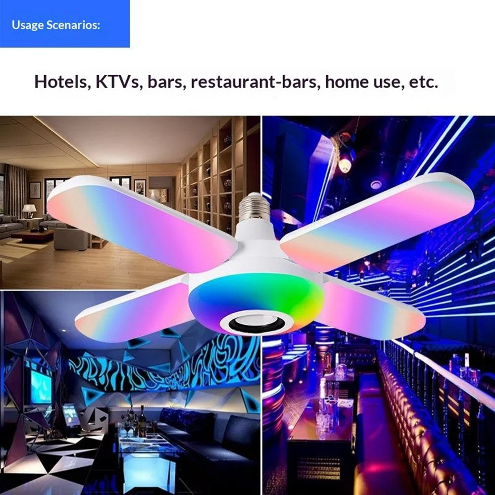 E27 Bluetooth-compatible Speaker Music Light with 4 Foldable Leaves Smart RGB Color Changing Ceiling Lamp - 3