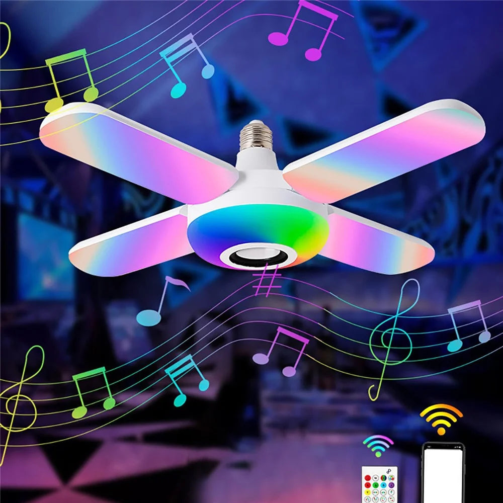 E27 Bluetooth-compatible Speaker Music Light with 4 Foldable Leaves Smart RGB Color Changing Ceiling Lamp - 4