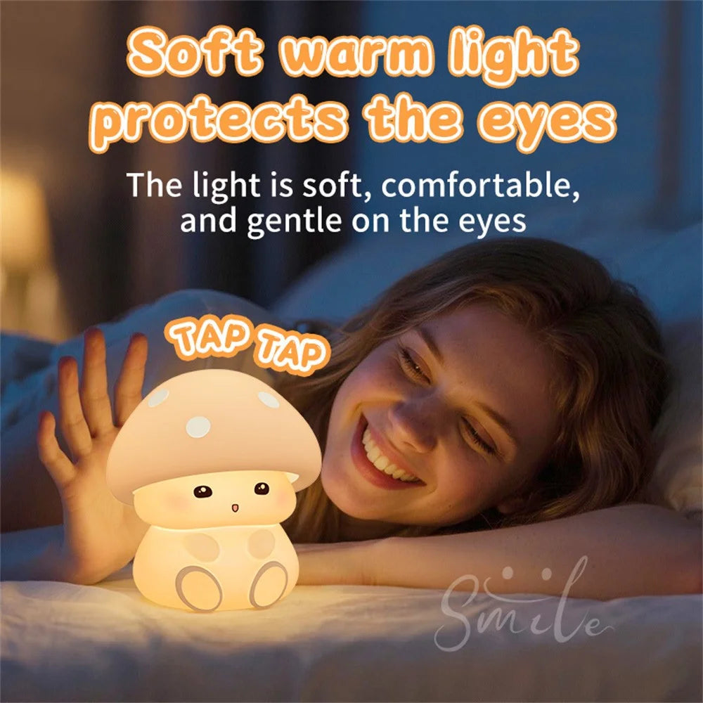 ICARER FAMILY Mushroom Tap Light Silicone Night Light Touch Control with 3 Brightness Levels / Timer Function - 4