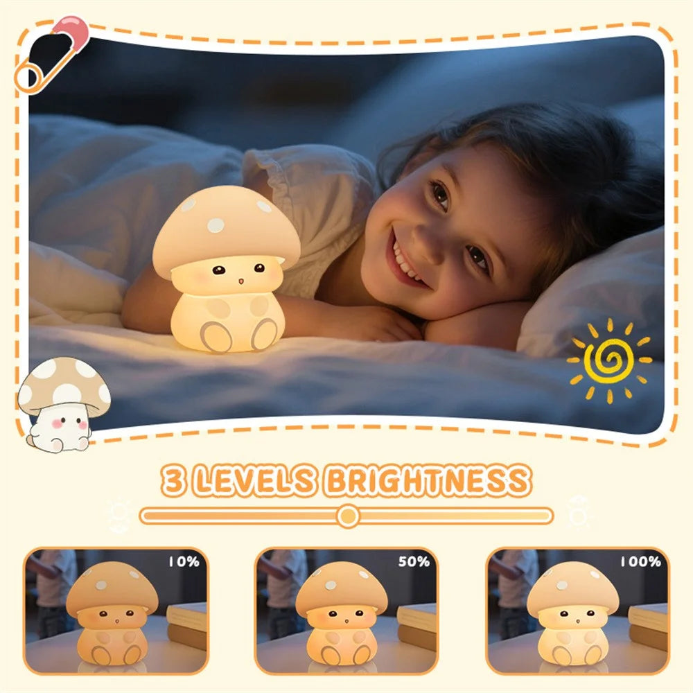 ICARER FAMILY Mushroom Tap Light Silicone Night Light Touch Control with 3 Brightness Levels / Timer Function - 6