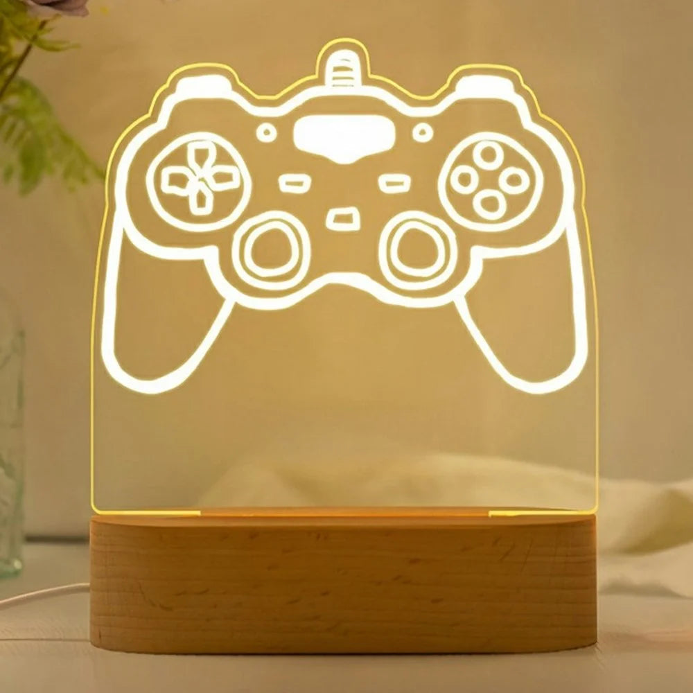 Wooden 3D Night Light Game Controller Shaped USB Table Lamp Creative Atmosphere Light Gift for Home / Office Decor - 3757 - 1