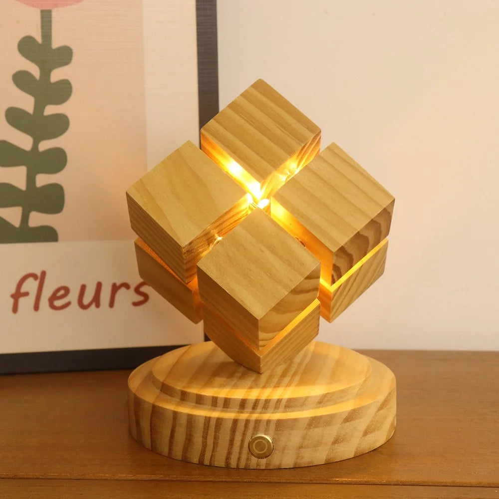 4x4 Magic Cube Design Night Light Bedside Decor LED Lamp Rubber Wood USB Powered Light for Bedroom / Study Ambient Lighting - 1