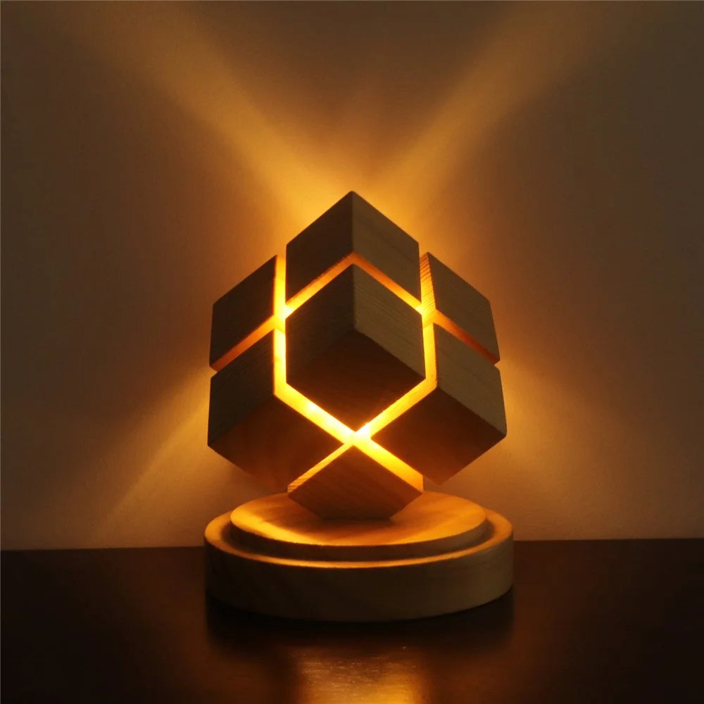 4x4 Magic Cube Design Night Light Bedside Decor LED Lamp Rubber Wood USB Powered Light for Bedroom / Study Ambient Lighting - 5