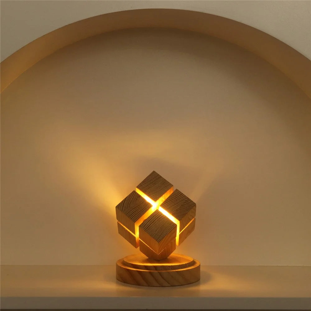 4x4 Magic Cube Design Night Light Bedside Decor LED Lamp Rubber Wood USB Powered Light for Bedroom / Study Ambient Lighting - 6