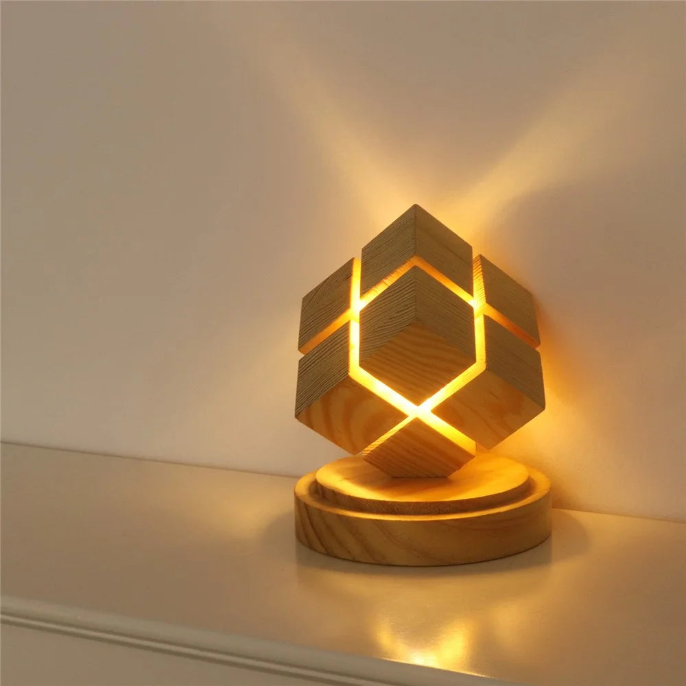 4x4 Magic Cube Design Night Light Bedside Decor LED Lamp Rubber Wood USB Powered Light for Bedroom / Study Ambient Lighting - 7