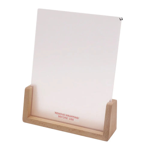 Small 153 x 200 x 4mm DIY Acrylic Handwritten Note Board Wood LED Light Stand Night Light USB Powered (Warm Light) - Beech Wood Base - 1