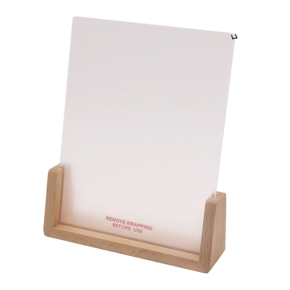 Small 153 x 200 x 4mm DIY Acrylic Handwritten Note Board Wood LED Light Stand Night Light USB Powered (Warm Light) - Beech Wood Base - 1