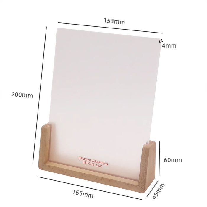 Small 153 x 200 x 4mm DIY Acrylic Handwritten Note Board Wood LED Light Stand Night Light USB Powered (Warm Light) - Beech Wood Base - 5