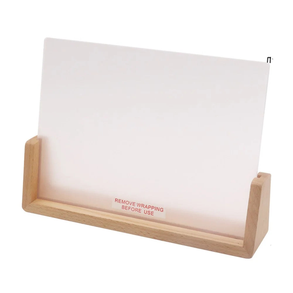 Large 203×150×4mm DIY Acrylic Handwritten Note Board Wood LED Light Stand Night Light USB Powered (Warm Light) - Beech Wood Base - 1