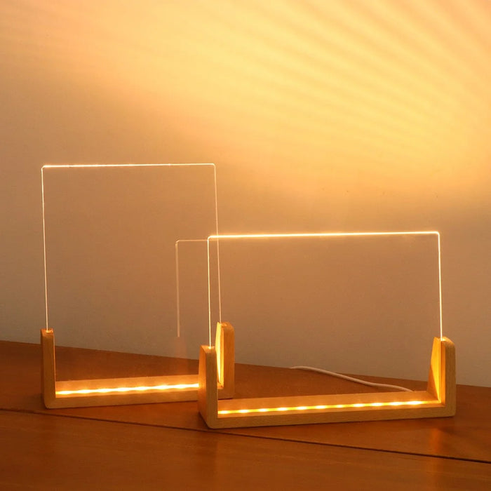 Large 203×150×4mm DIY Acrylic Handwritten Note Board Wood LED Light Stand Night Light USB Powered (Warm Light) - Beech Wood Base - 7