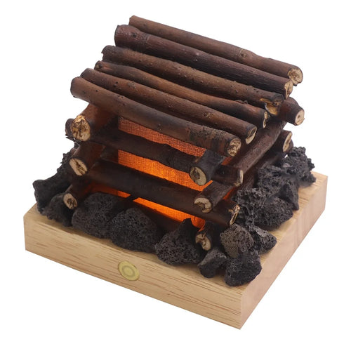 Portable Outdoor Camping Light Branch Campfire Lamp with Burning White Noise Handmade Square Wood Decorative Night Light for Home Camping - Natural Wood Color - 1