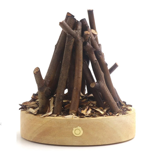 Portable Outdoor Camping Light Branch Campfire Lamp with Burning White Noise Handmade Desktop Home Decor Night Light Ambiance Lamp - Round  /  Natural Wood - 1