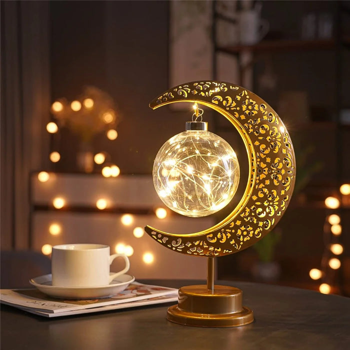 Hollow-Out LED Moon Lamp Iron Art Decorative Light Bedroom Ambient Night Light (Battery Not Included) - Round Shaped - 1