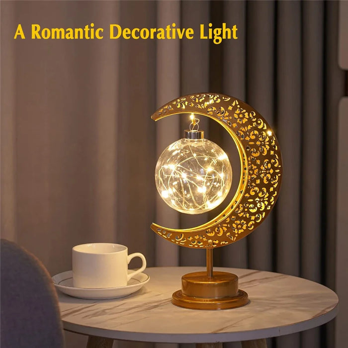 Hollow-Out LED Moon Lamp Iron Art Decorative Light Bedroom Ambient Night Light (Battery Not Included) - Round Shaped - 2