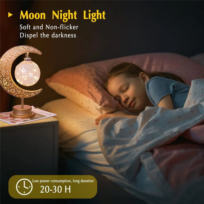 Hollow-Out LED Moon Lamp Iron Art Decorative Light Bedroom Ambient Night Light (Battery Not Included) - Round Shaped - 3